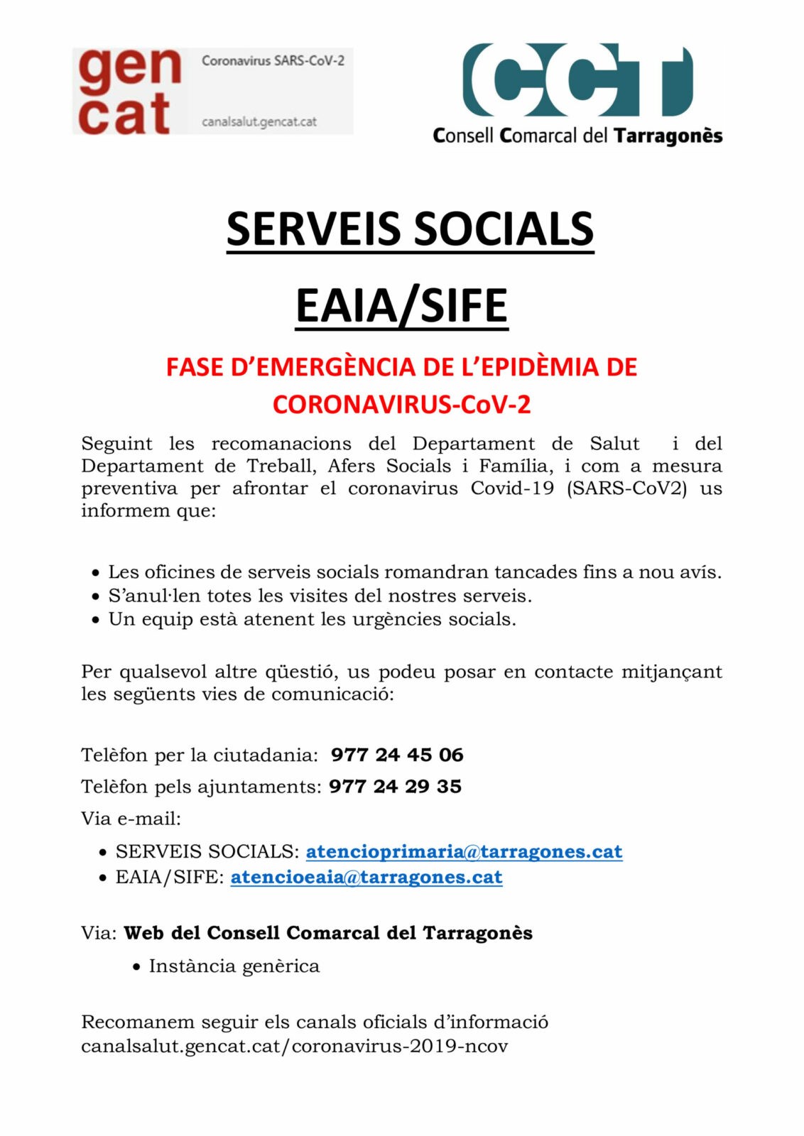 CCT – SERVEIS SOCIALS EAIA / SIFE