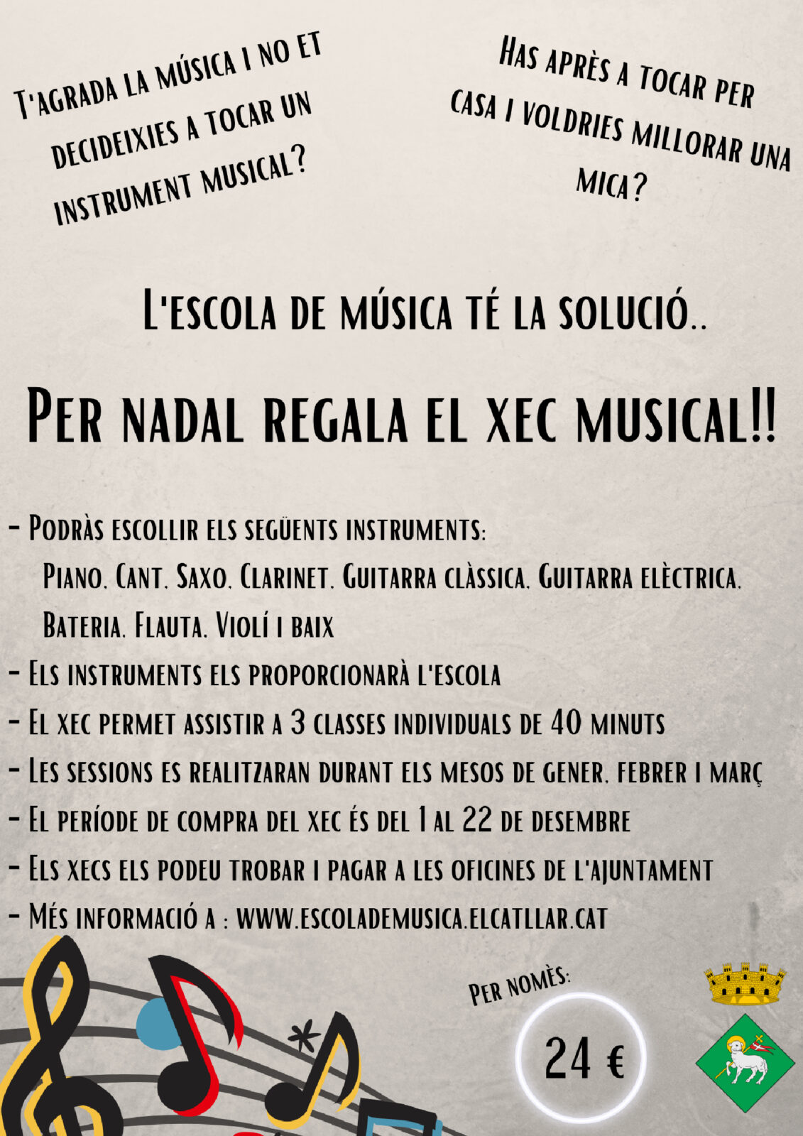 CHEQUE REGALO MUSICAL – ENSEÑANZAS MUSICALES DEL CATLLAR