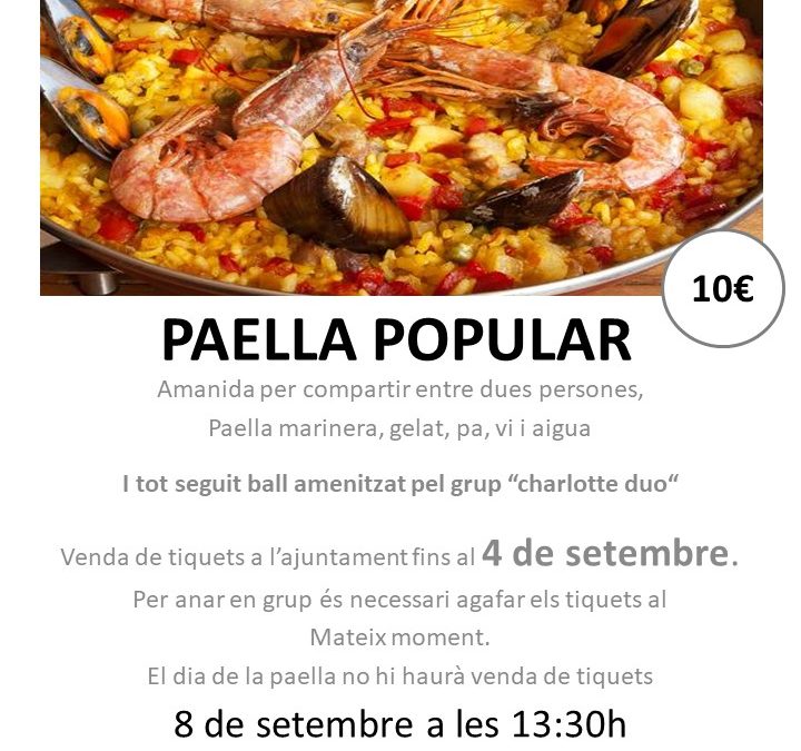 PAELLA POPULAR EL 8 DE SETEMBRE A LA TORRE D’EN GUIU