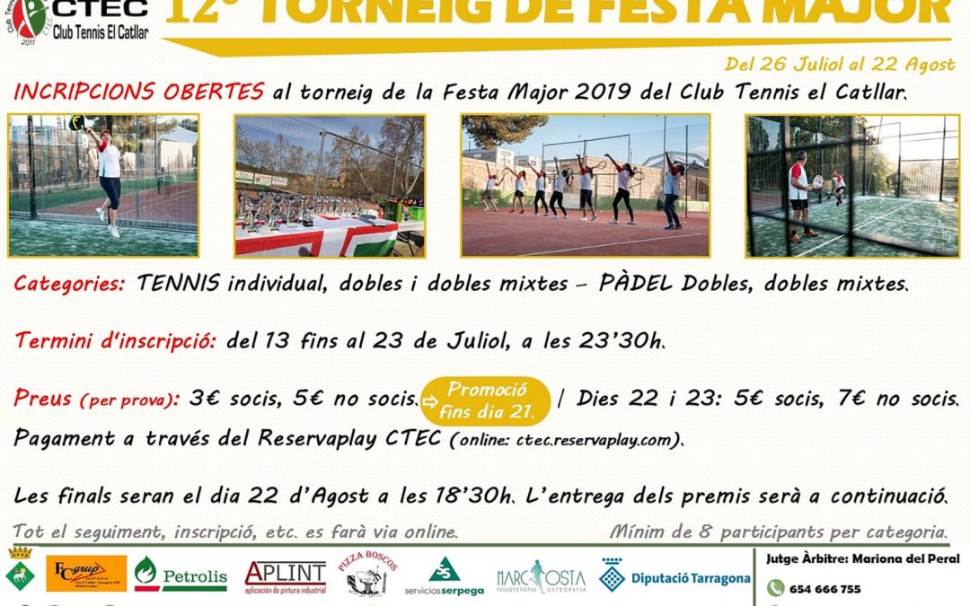 12è Torneig de Festa Major del 26/07 al 22/08. Club de tennis del Catllar
